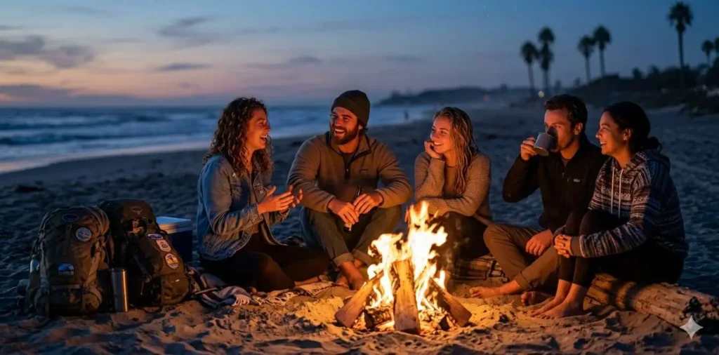 Friends sharing memories by the ocean