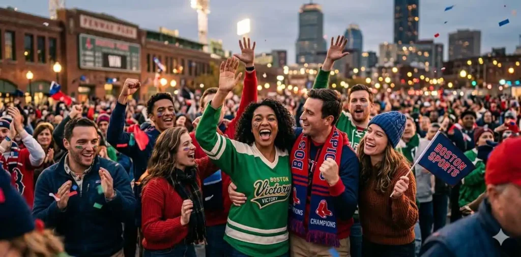 Excited fans celebrating after a big game