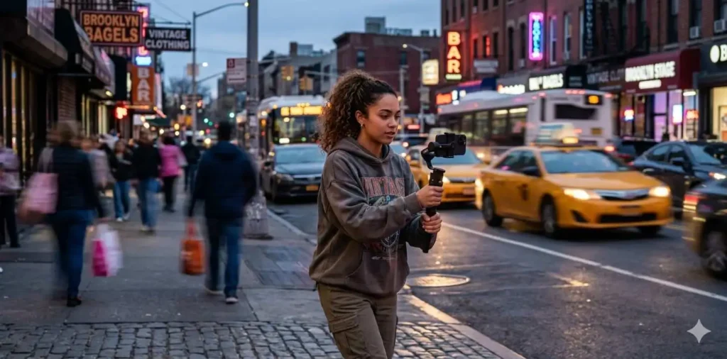 Creator filming video in Brooklyn street