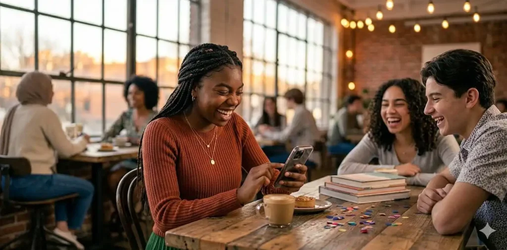 Teen sharing birthday photos with friends
