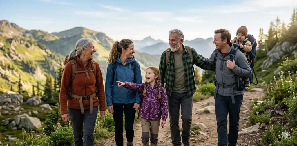 Family enjoying a mountain vacation together