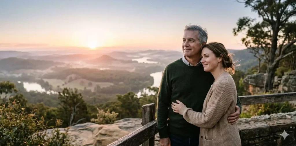 Father and daughter sharing quiet sunrise moment