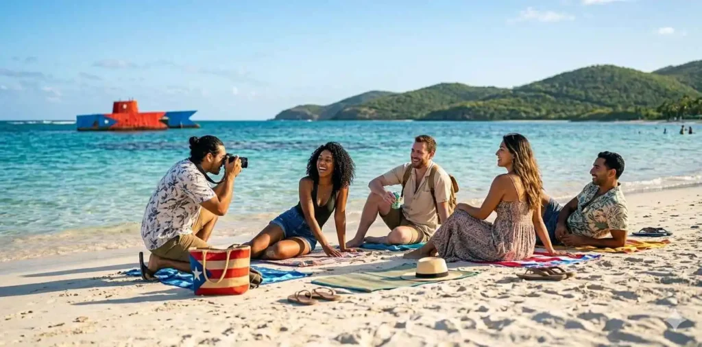 Friends relaxing on a tropical beach