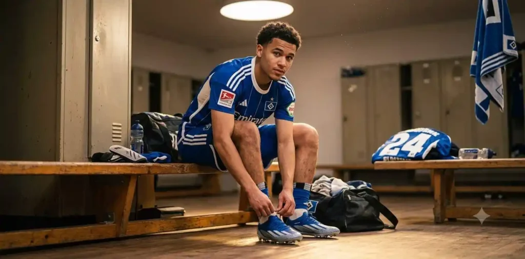 Football player tying cleats before the big match