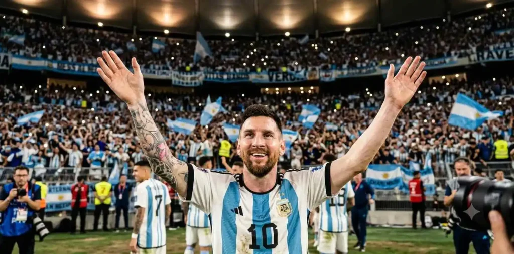 Lionel Messi celebrating victory with fans