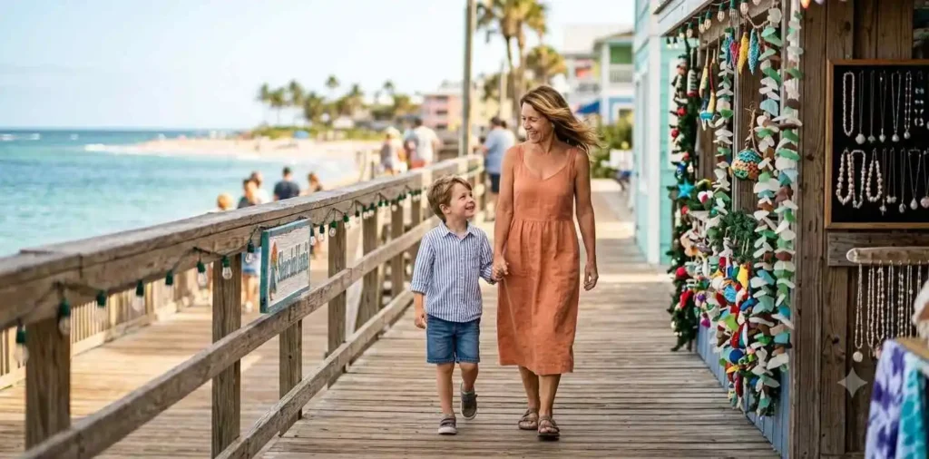 Mother and son enjoying a holiday getaway