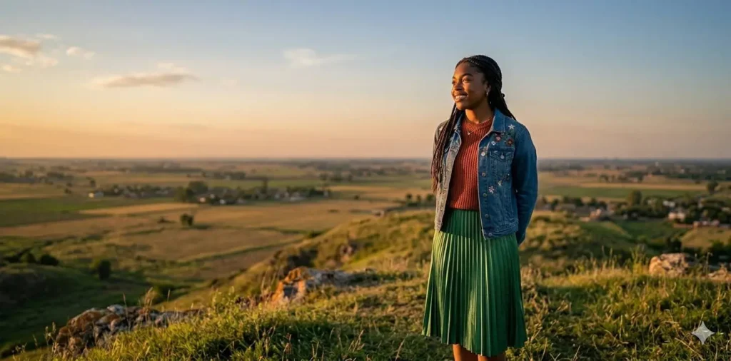 Teen girl smiling while watching sunset