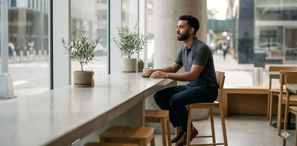 Well-dressed man enjoying coffee at café