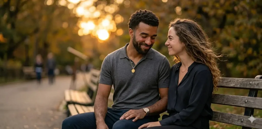 Young couple sharing a smile outdoors