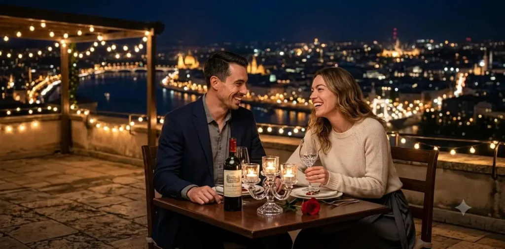 Couple enjoying candlelit dinner together