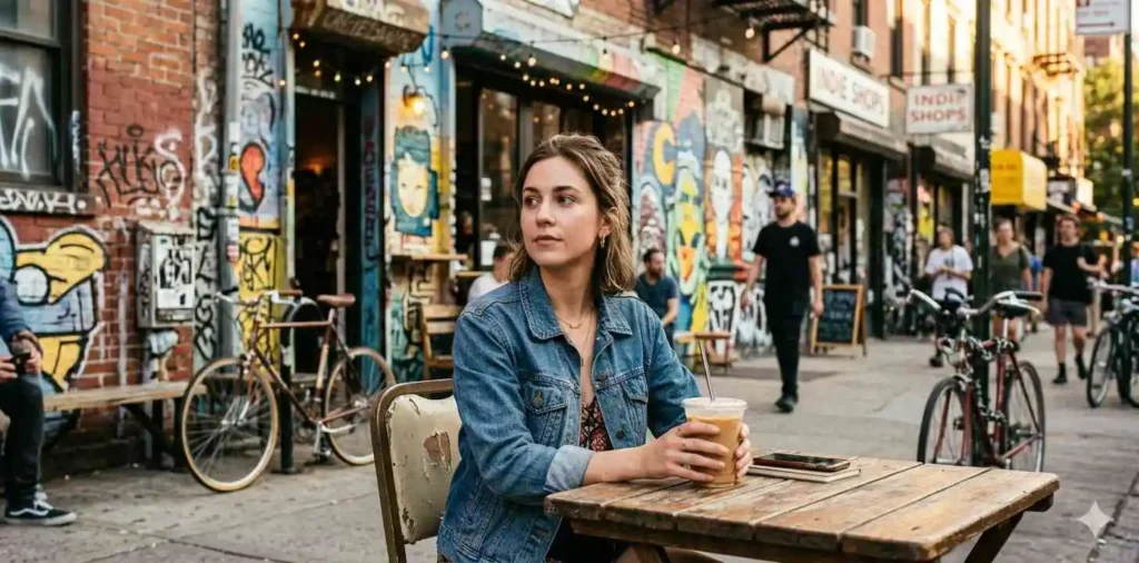 Friends exploring Williamsburg street art