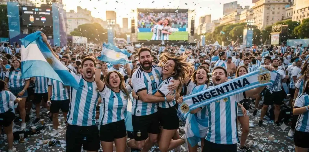 Fans celebrating a dramatic winning goal