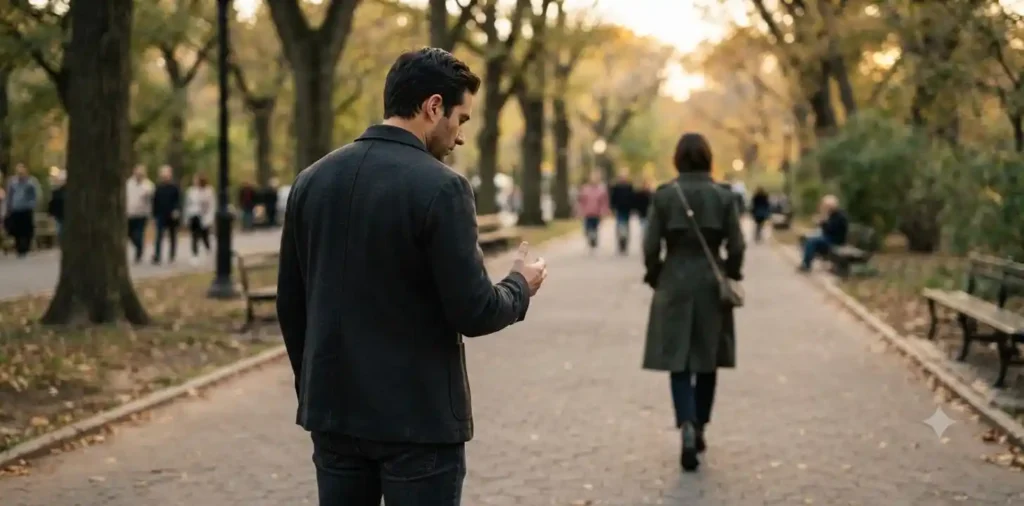 Woman walking away as partner watches sadly