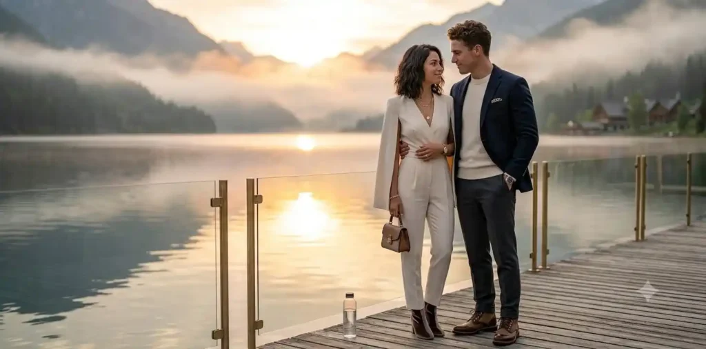 Couple watching sunrise together outdoors