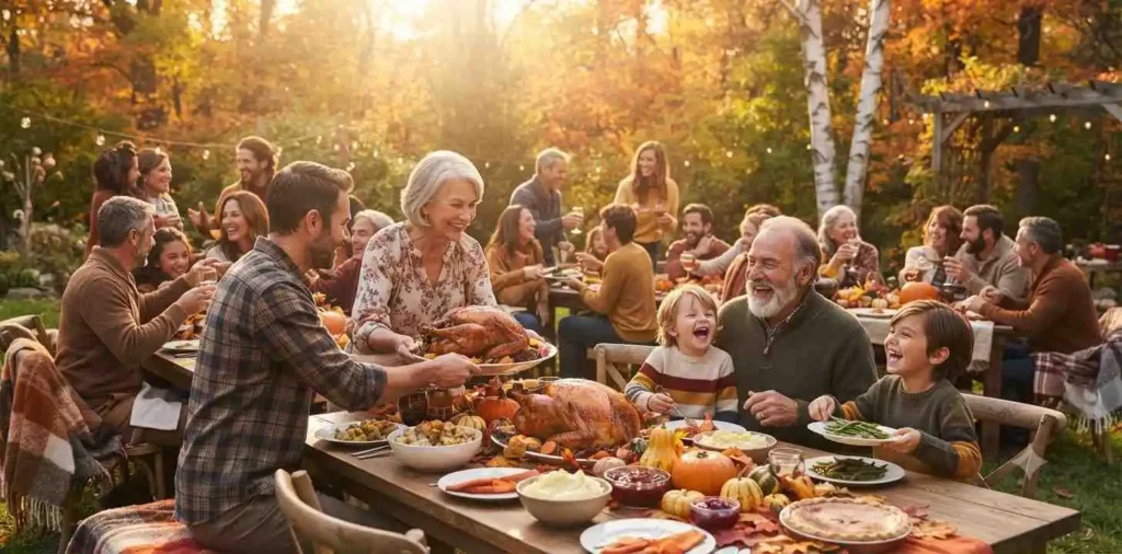 Family enjoying Thanksgiving dinner together