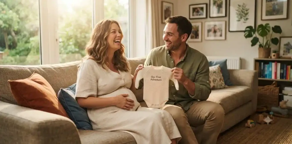 Couple celebrating their first pregnancy together