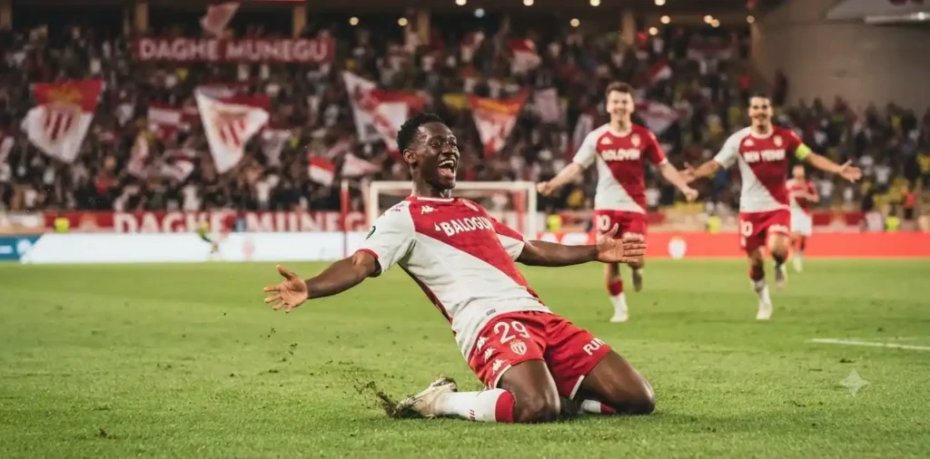 Football player celebrating a goal with teammates