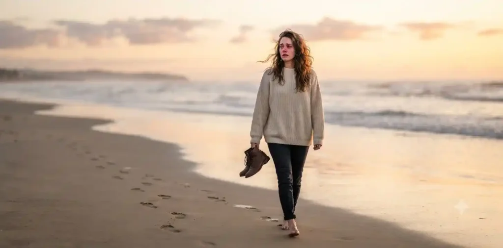 Person walking alone after a breakup