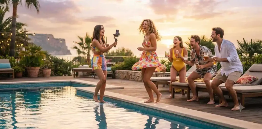Friends filming fun summer moments