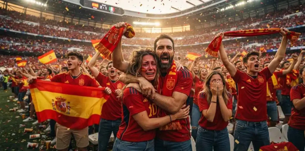 Spain fans celebrating an exciting football victory