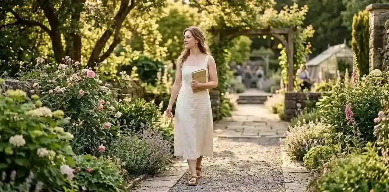 Woman enjoying a peaceful aesthetic afternoon outdoors