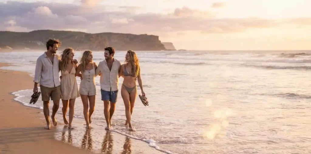 Friends relaxing on a sunny beach