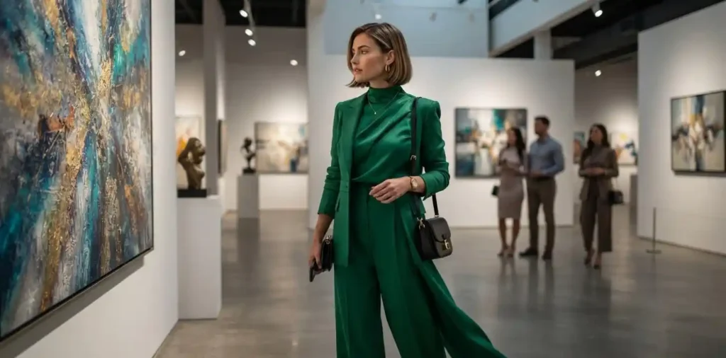 Confident woman wearing striking green fashion