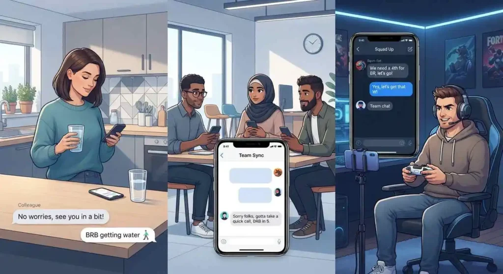 BR used across text, group chat, and gaming contexts