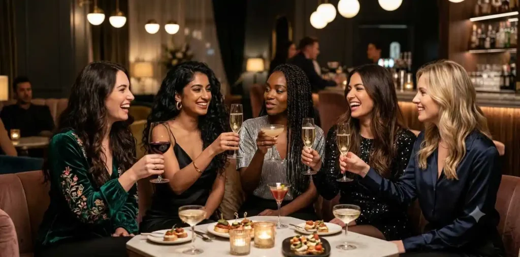 Friends celebrating together at a stylish evening party