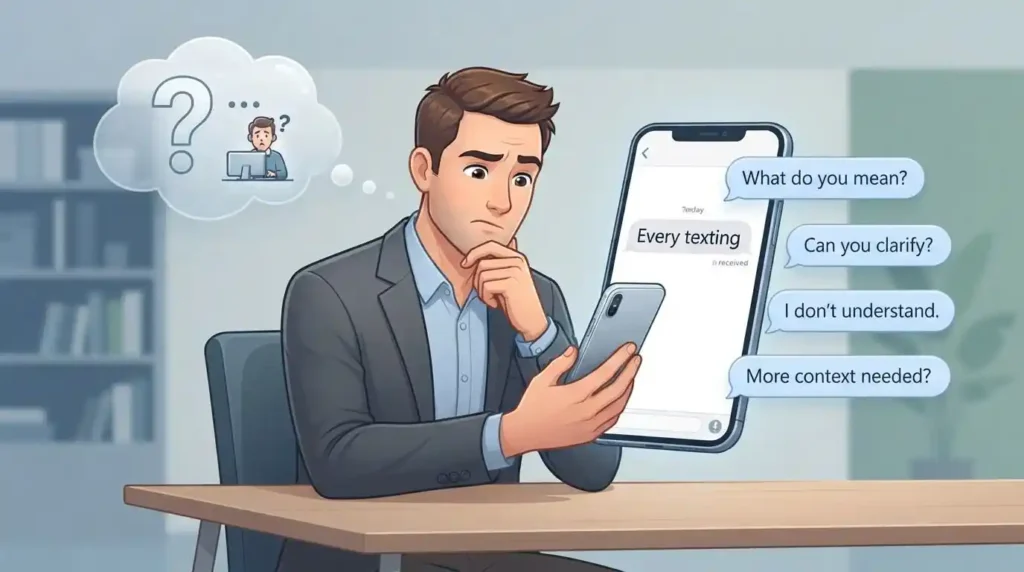 Person asking for clarification after receiving the incomplete phrase “every texting”