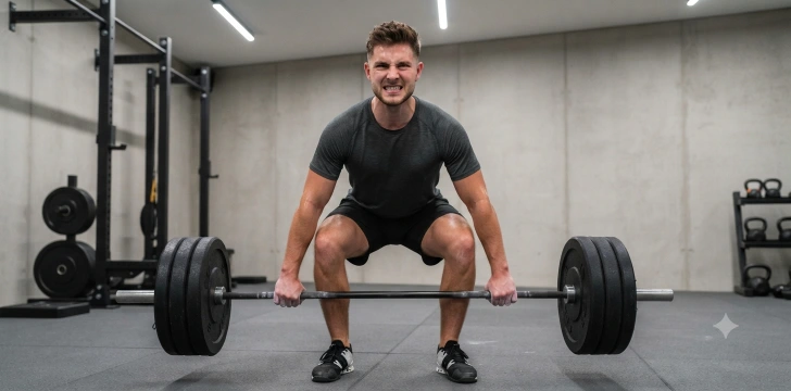Man lifting weights with focused expression