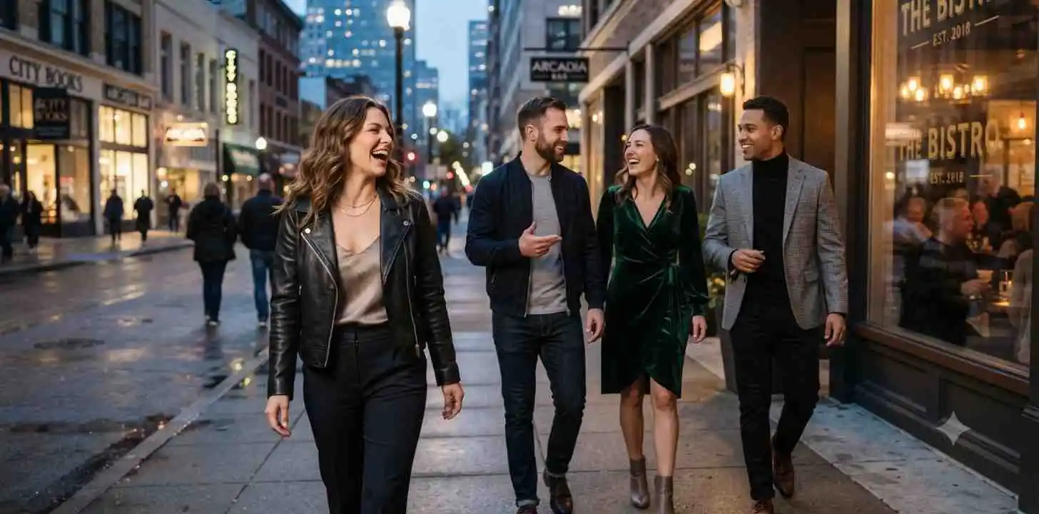 Friends enjoying stylish night out together