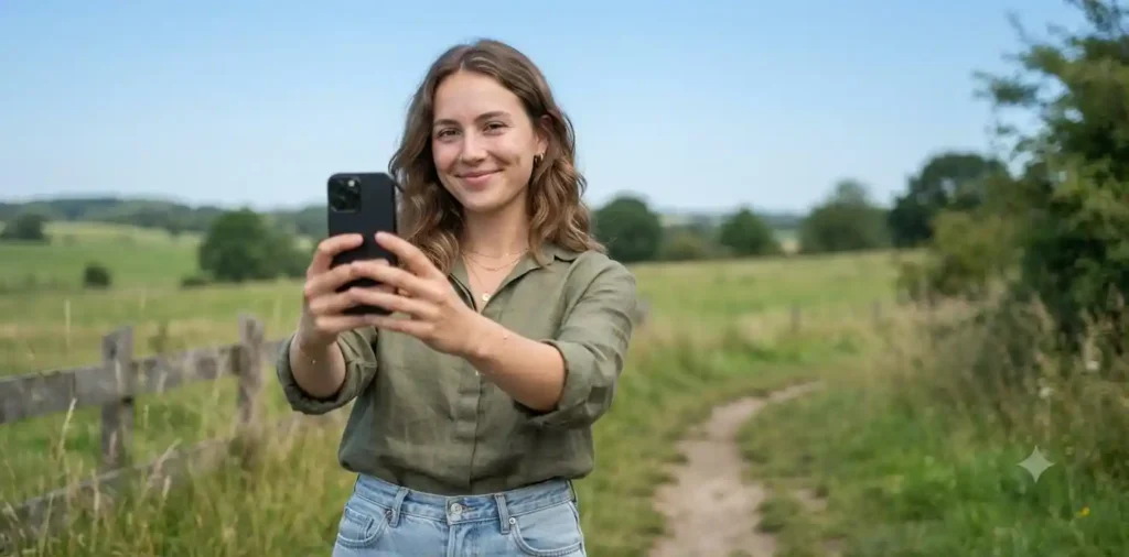 Young woman taking a selfie outdoors