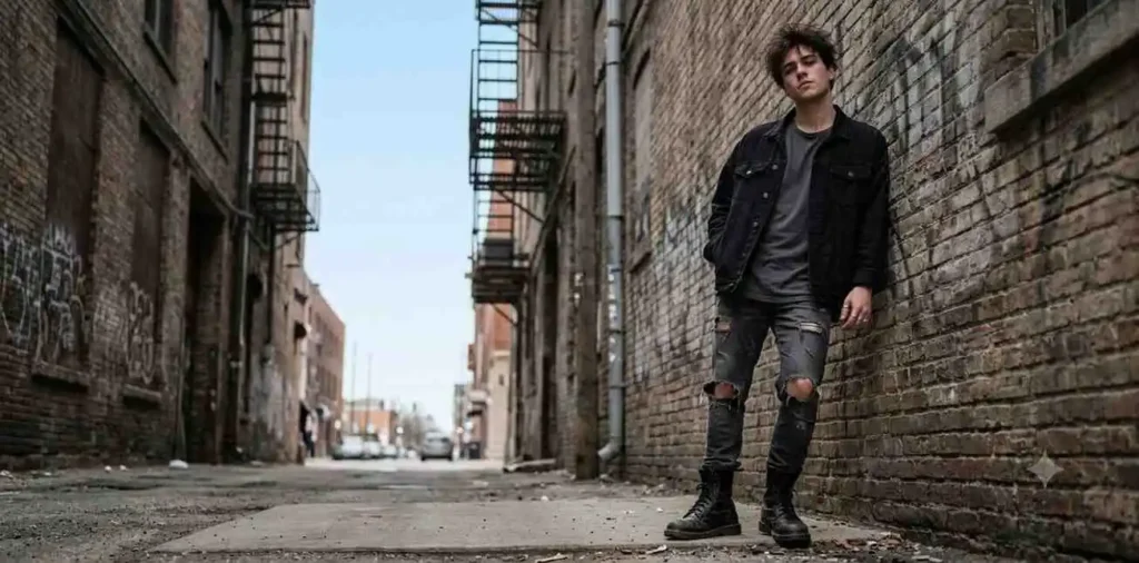 Man showing confident rebellious style on city street