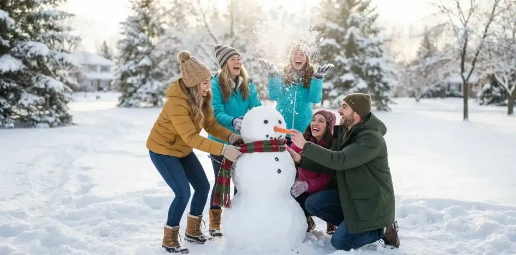 Friends enjoying a snowy winter afternoon