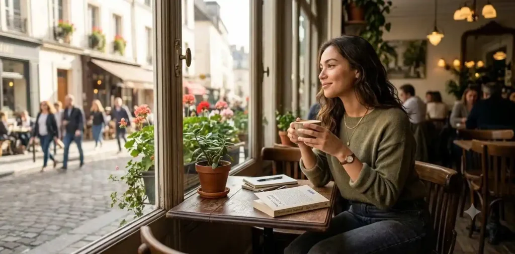 Woman enjoying peaceful solo time outdoors