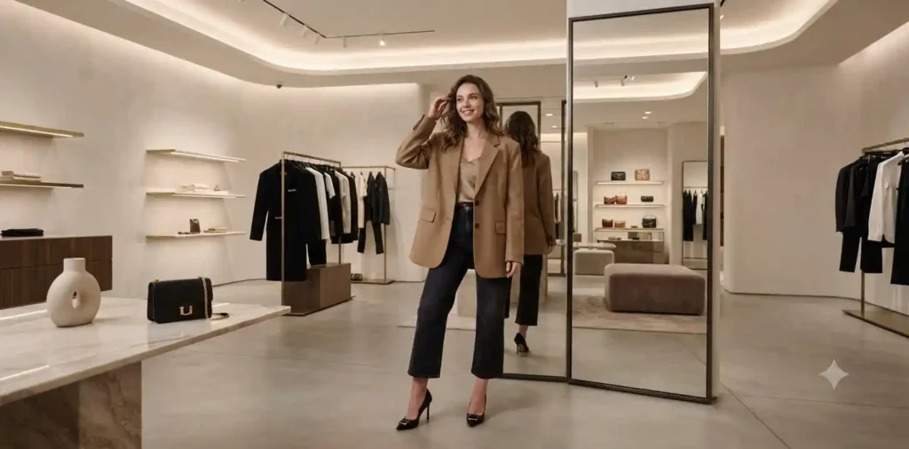 Confident girl posing in modern indoor setting