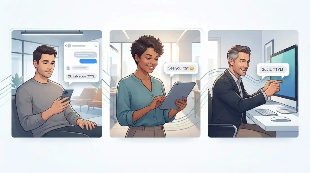 Different TTYL messages showing how emojis, punctuation, and context can affect tone.