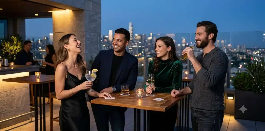 Friends enjoying a stylish weekend nightclub celebration