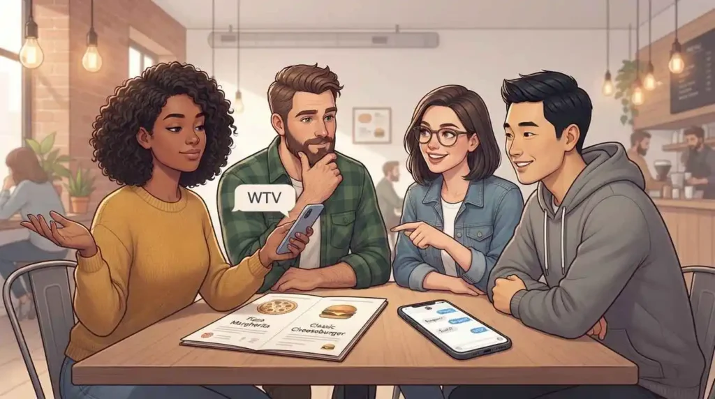 Friends using WTV while choosing what to eat