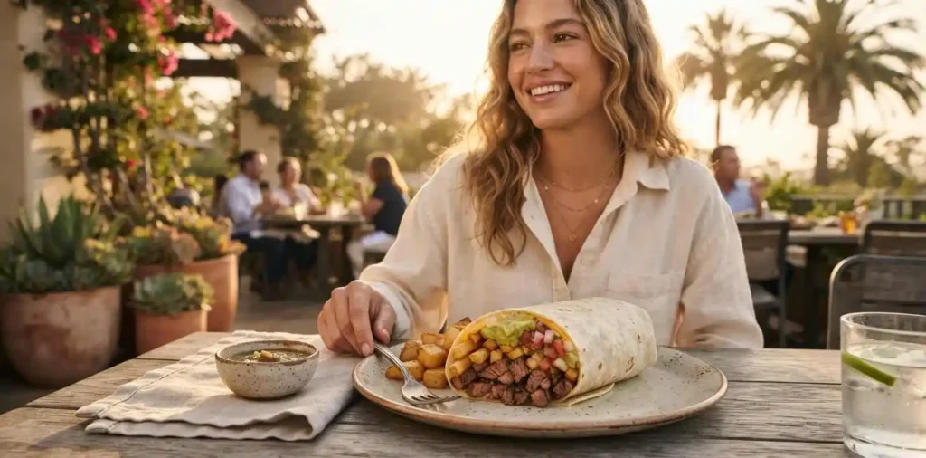 Fresh California burrito served at a stylish restaurant