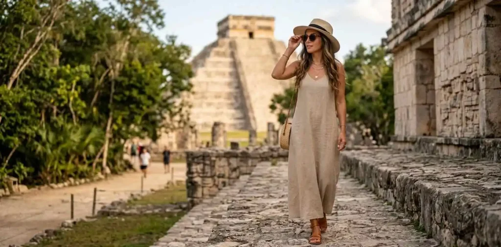 Woman posing near Chichén Itzá ruins