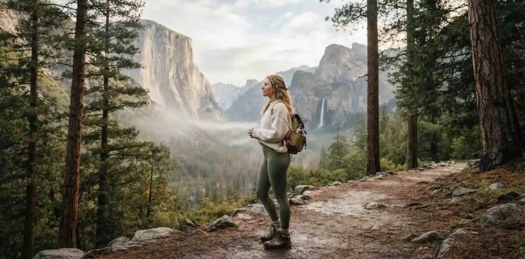 Hiker enjoying Yosemite mountain landscape