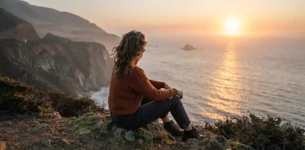 Traveler watching a Big Sur sunset