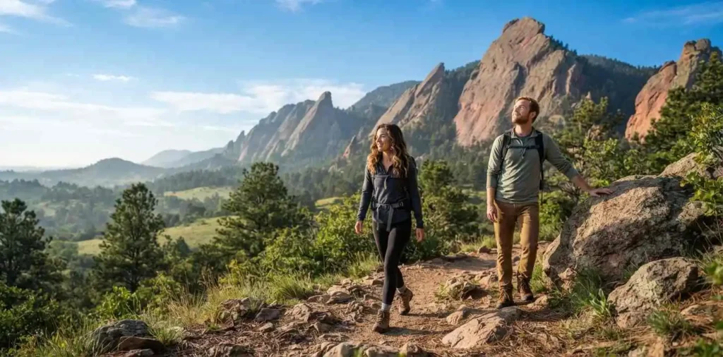 Friends enjoying Boulder mountain scenery