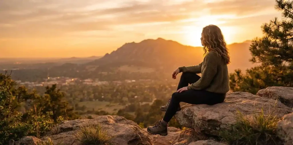 Traveler watching Boulder sunset