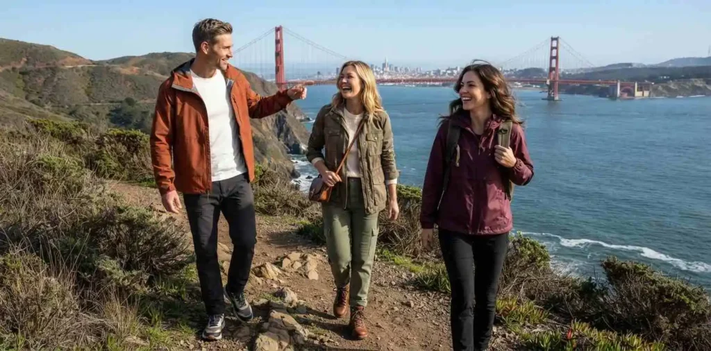 Friends exploring California coastal scenery