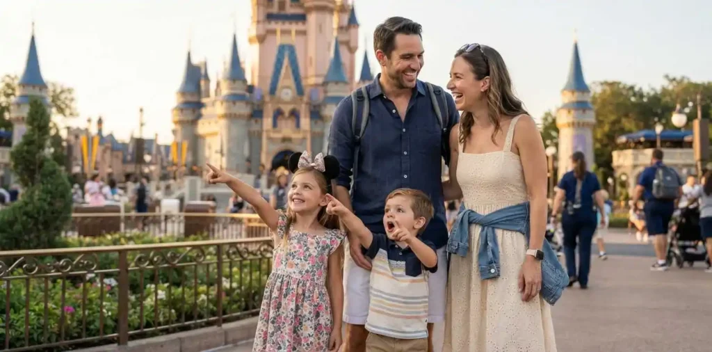 Family admiring Cinderella Castle at Magic Kingdom