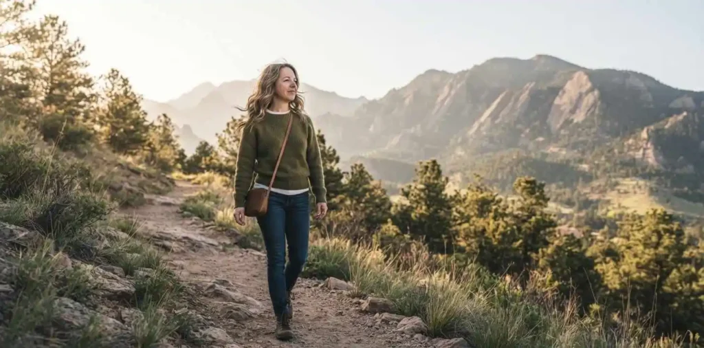 Traveler exploring Colorado mountain scenery
