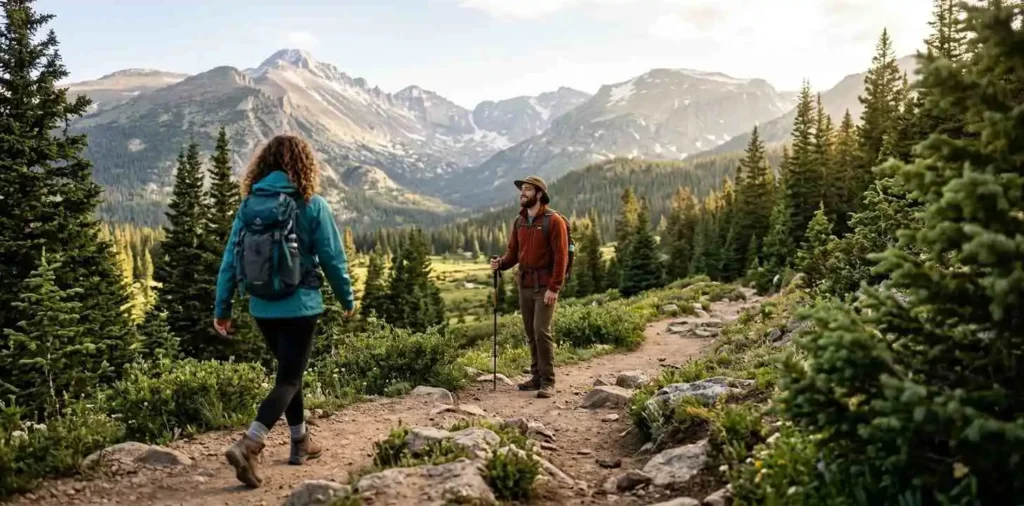 Friends exploring Colorado mountain landscape